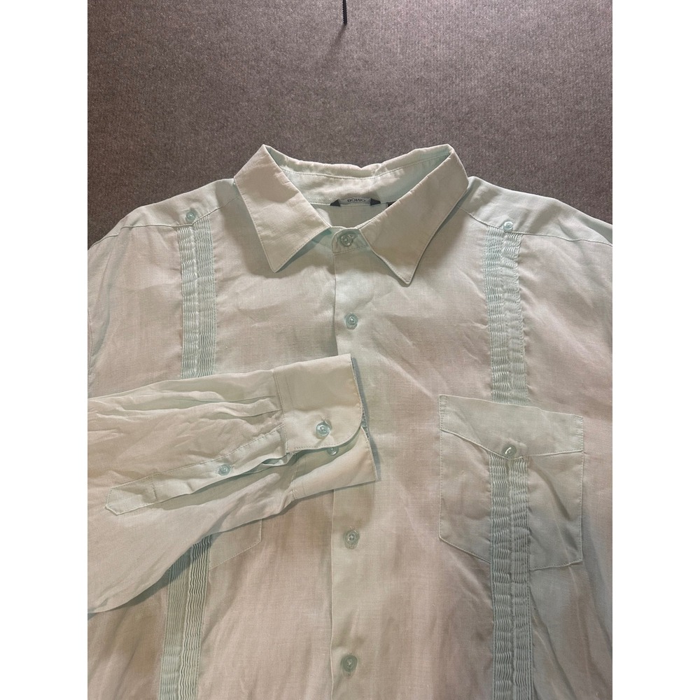 Bohio Mens 100% Linen Guayabera Shirt XL Mint Green Long Sleeve Button Down